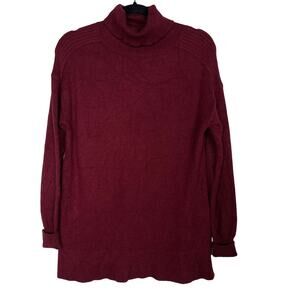 Evereve XS Bordeaux Red Carlie Turtleneck Pullover Sweater Split Hem Relaxed Fit
